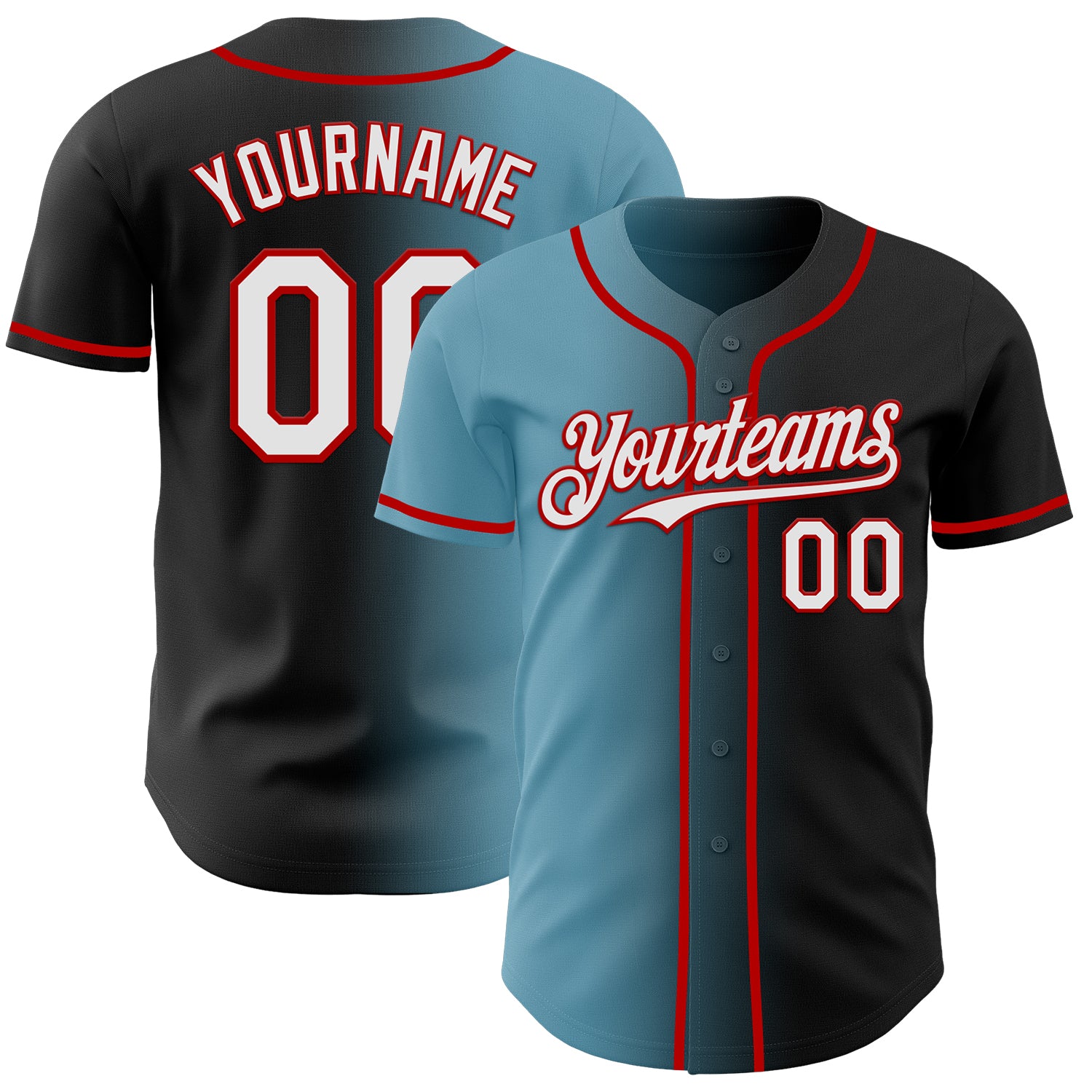 Custom Black White Shadow Blue-Red Authentic Gradient Fashion Baseball Jersey