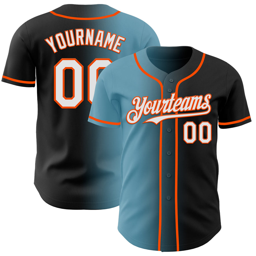 Custom Black White Shadow Blue-Orange Authentic Gradient Fashion Baseball Jersey