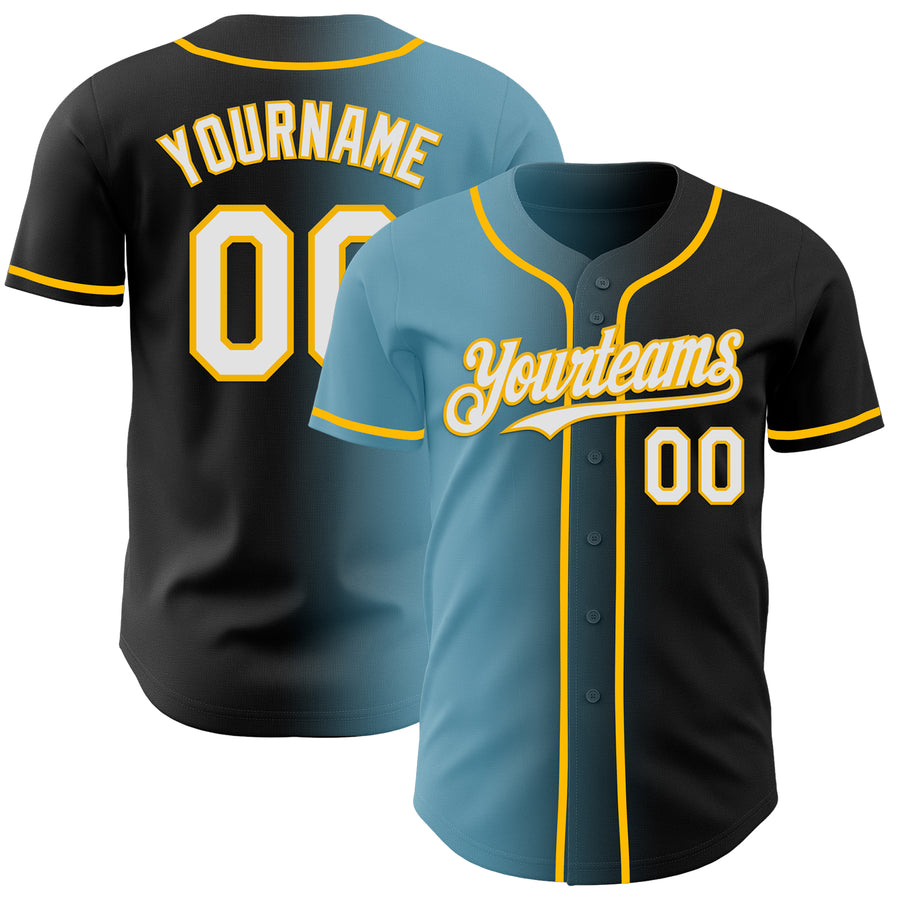 Custom Black White Shadow Blue-Gold Authentic Gradient Fashion Baseball Jersey