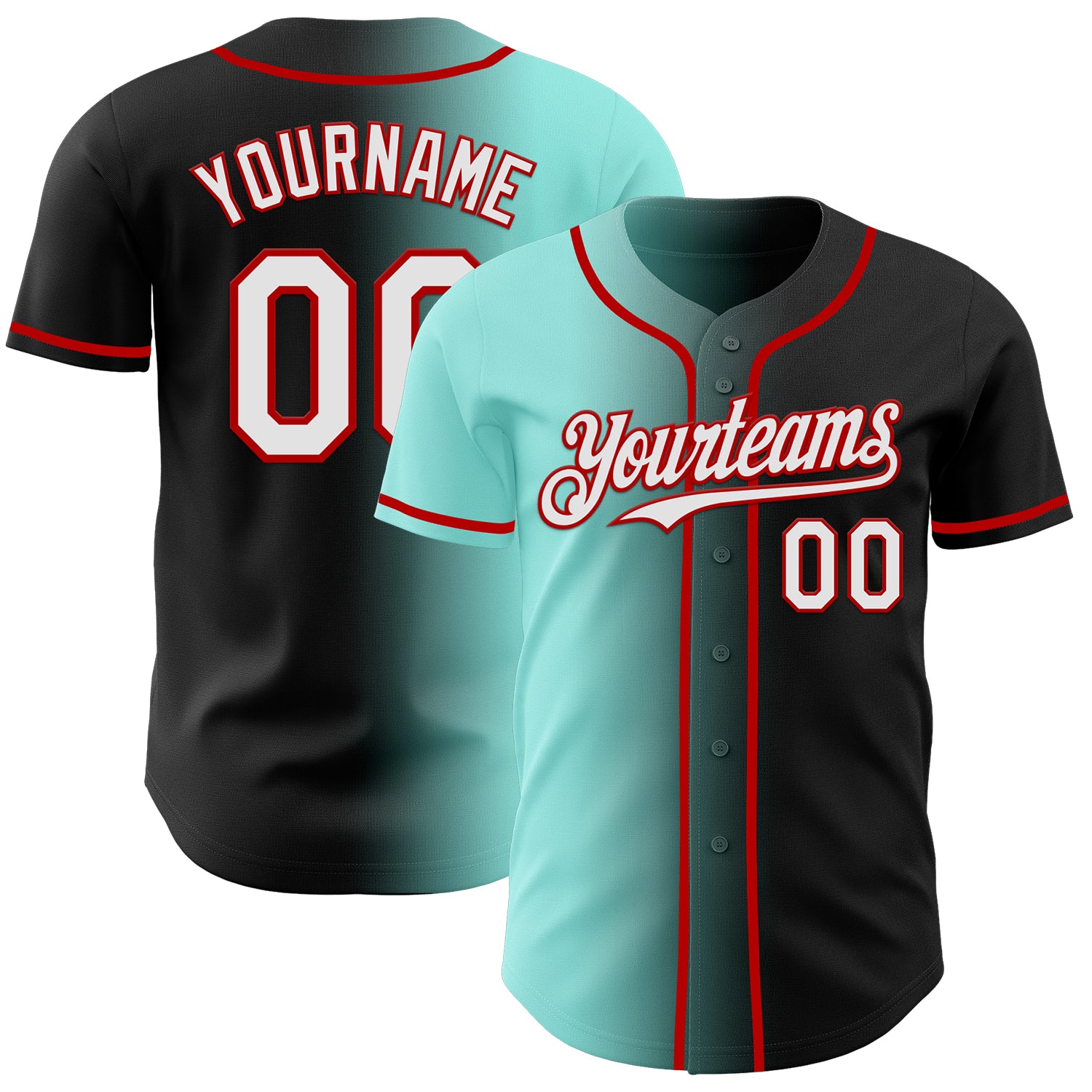 Custom Black White Ice Blue-Red Authentic Gradient Fashion Baseball Jersey