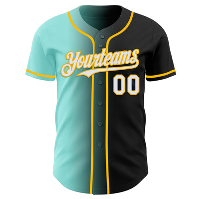 Custom Black White Ice Blue-Gold Authentic Gradient Fashion Baseball Jersey