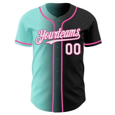 Custom Black White Ice Blue-Pink Authentic Gradient Fashion Baseball Jersey