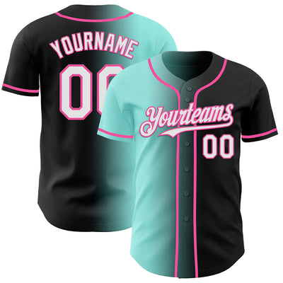 Custom Black White Ice Blue-Pink Authentic Gradient Fashion Baseball Jersey