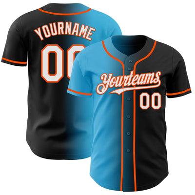 Custom Black White Sky Blue-Orange Authentic Gradient Fashion Baseball Jersey