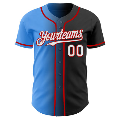Custom Black White Electric Blue-Red Authentic Gradient Fashion Baseball Jersey