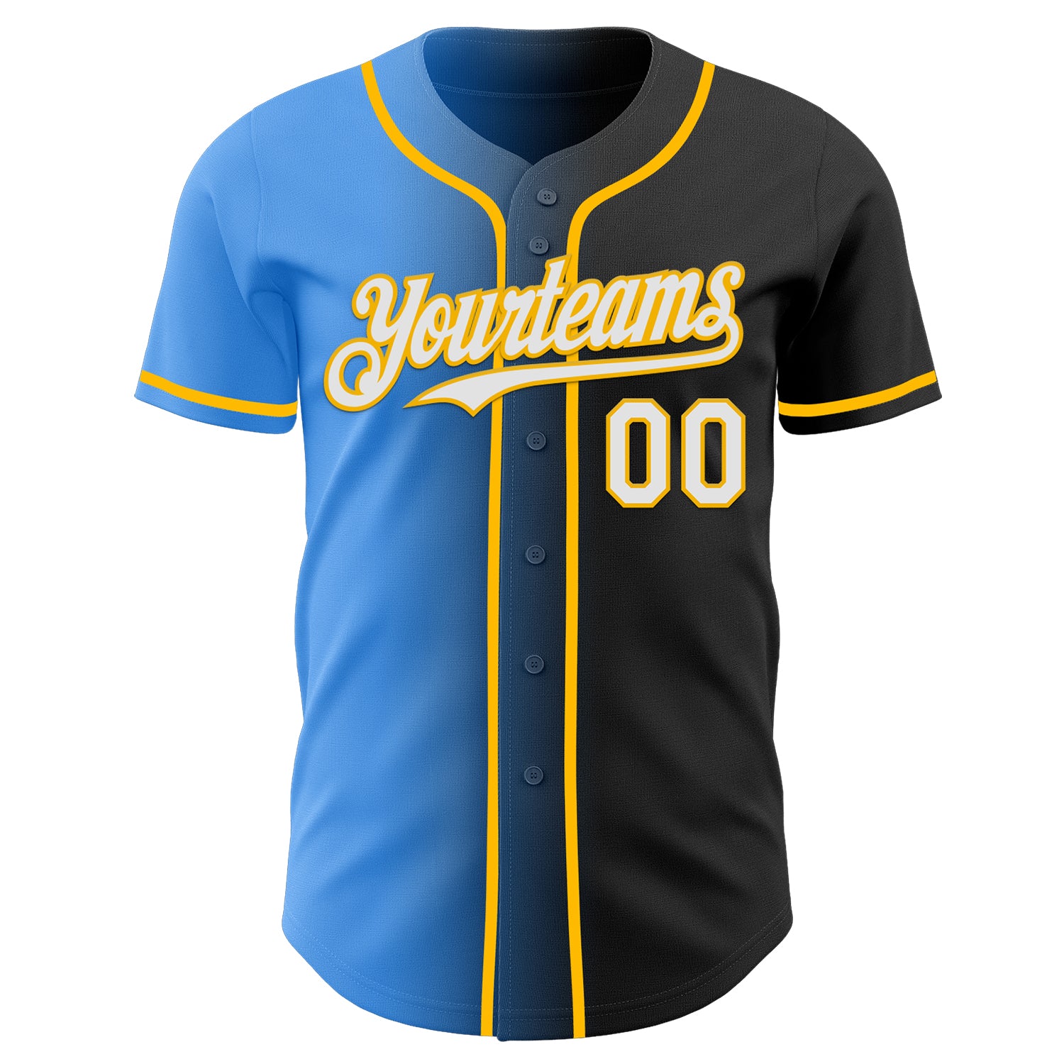 Custom Black White Electric Blue-Gold Authentic Gradient Fashion Baseball Jersey