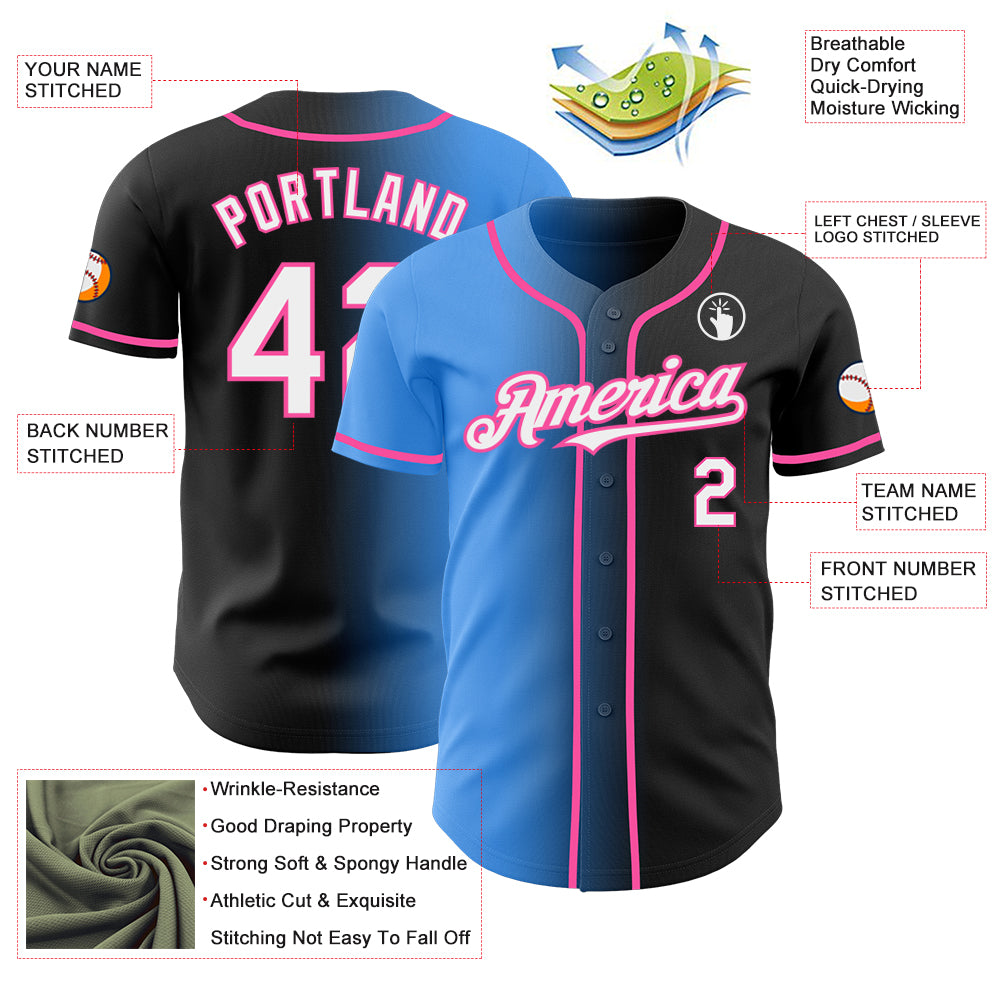 Custom Black White Electric Blue-Pink Authentic Gradient Fashion Baseball Jersey