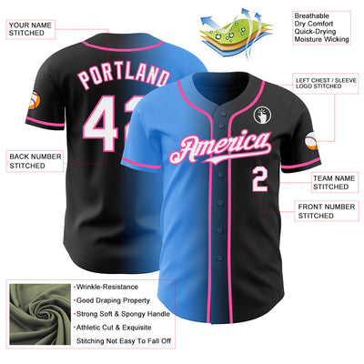 Custom Black White Electric Blue-Pink Authentic Gradient Fashion Baseball Jersey