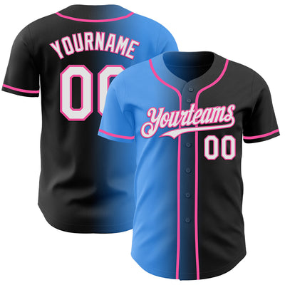 Custom Black White Electric Blue-Pink Authentic Gradient Fashion Baseball Jersey