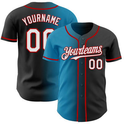 Custom Black White Panther Blue-Red Authentic Gradient Fashion Baseball Jersey