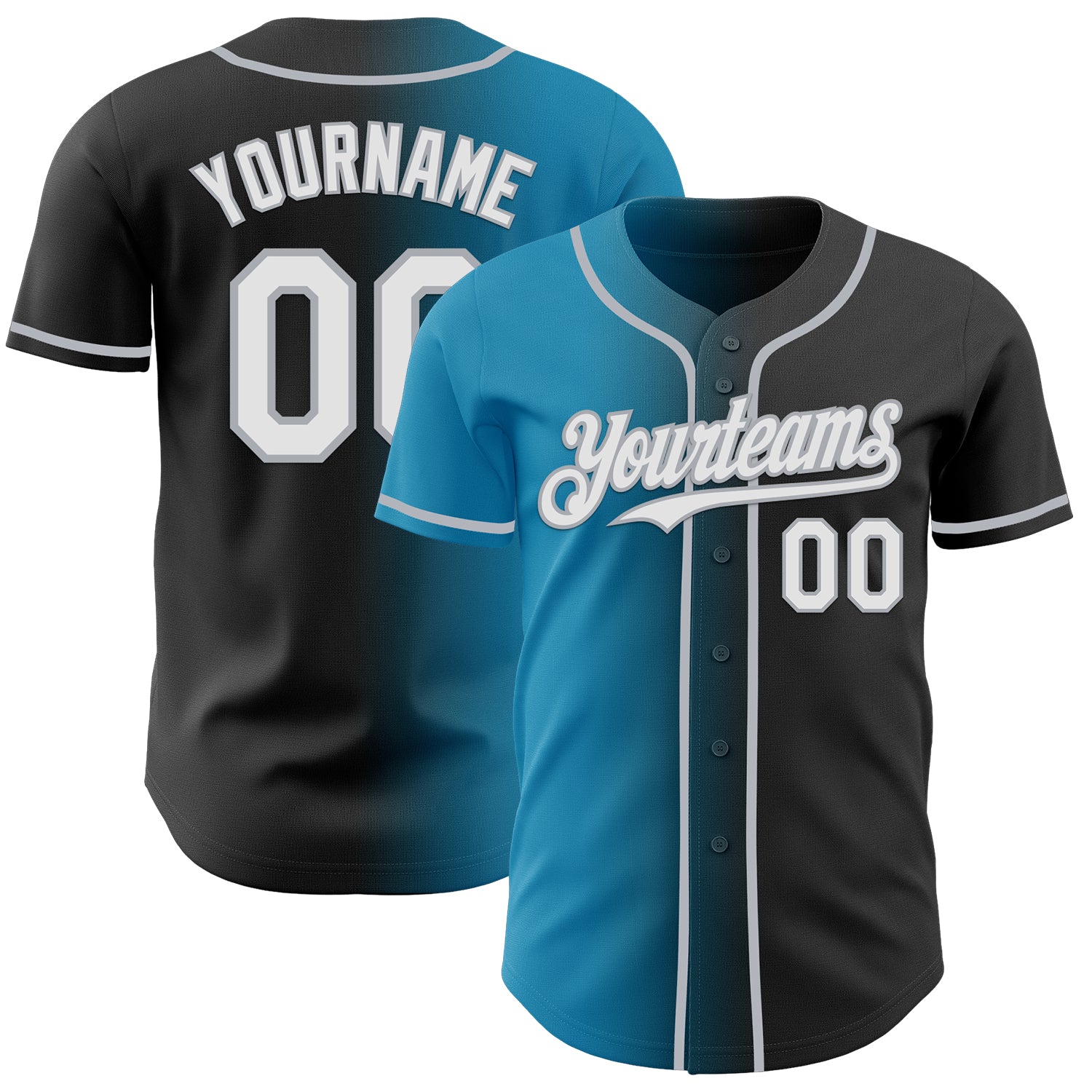 Custom Black White Panther Blue-Gray Authentic Gradient Fashion Baseball Jersey