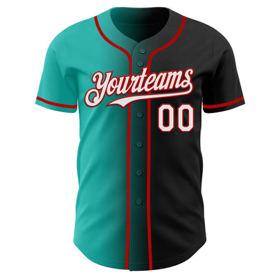 Custom Black White Aqua-Red Authentic Gradient Fashion Baseball Jersey