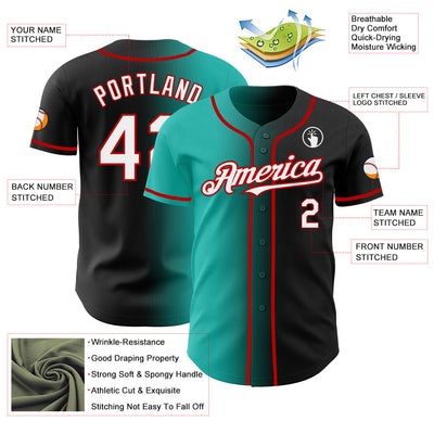 Custom Black White Aqua-Red Authentic Gradient Fashion Baseball Jersey