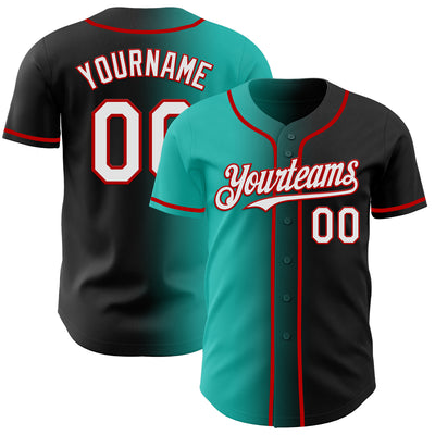 Custom Black White Aqua-Red Authentic Gradient Fashion Baseball Jersey