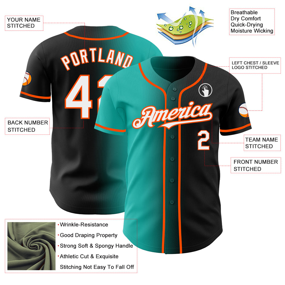 Custom Black White Aqua-Orange Authentic Gradient Fashion Baseball Jersey