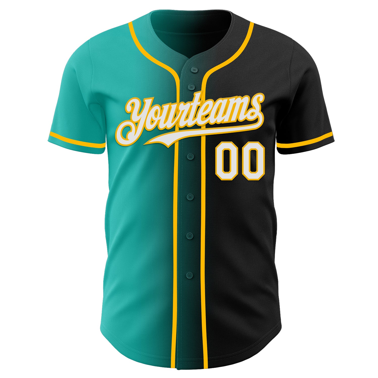 Custom Black White Aqua-Gold Authentic Gradient Fashion Baseball Jersey