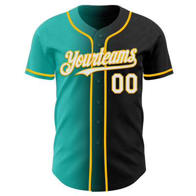 Custom Black White Aqua-Gold Authentic Gradient Fashion Baseball Jersey
