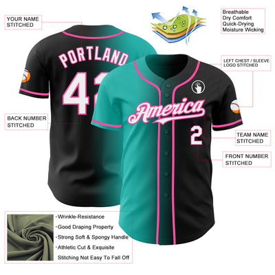 Custom Black White Aqua-Pink Authentic Gradient Fashion Baseball Jersey