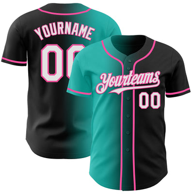 Custom Black White Aqua-Pink Authentic Gradient Fashion Baseball Jersey