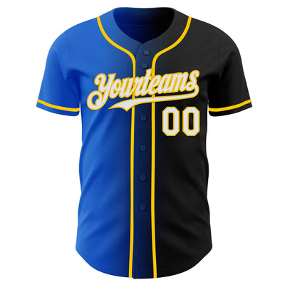 Custom Black White Thunder Blue-Yellow Authentic Gradient Fashion Baseball Jersey