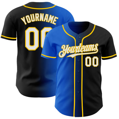 Custom Black White Thunder Blue-Yellow Authentic Gradient Fashion Baseball Jersey