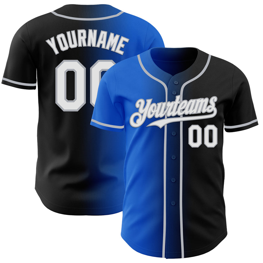 Custom Black White Thunder Blue-Gray Authentic Gradient Fashion Baseball Jersey