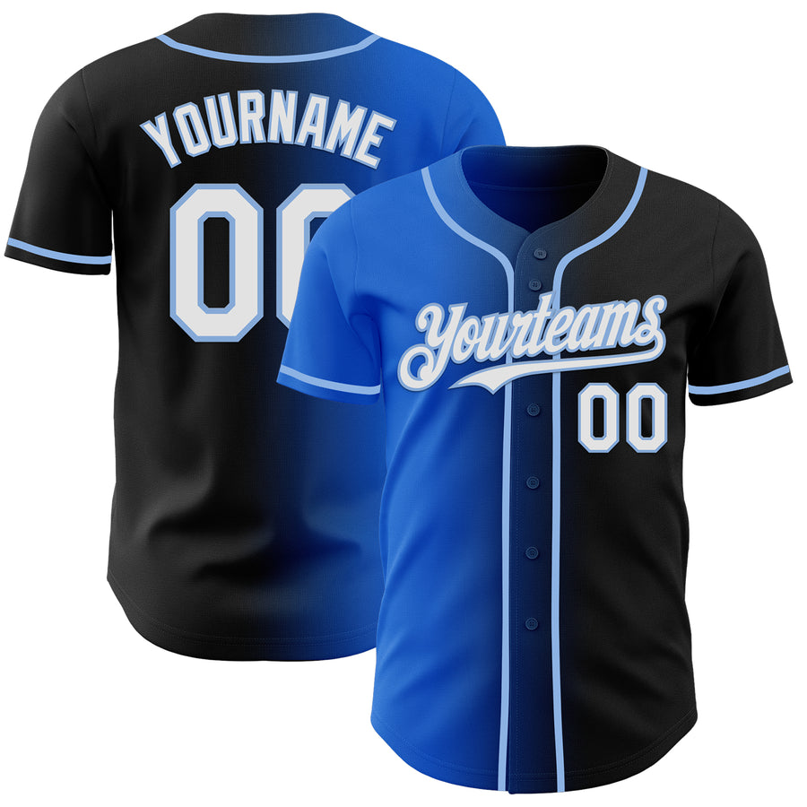Custom Black White Thunder Blue-Light Blue Authentic Gradient Fashion Baseball Jersey