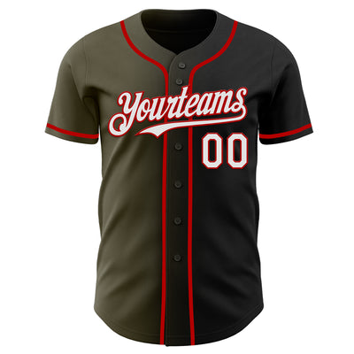Custom Black White Olive-Red Authentic Gradient Fashion Baseball Jersey