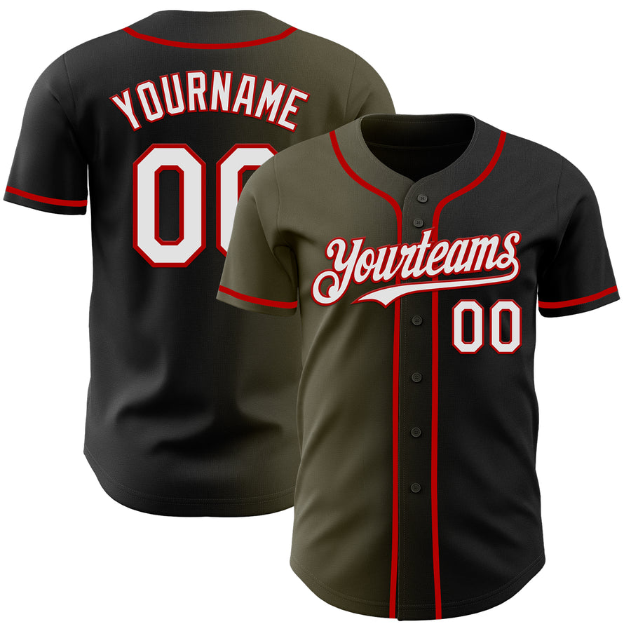 Custom Black White Olive-Red Authentic Gradient Fashion Baseball Jersey