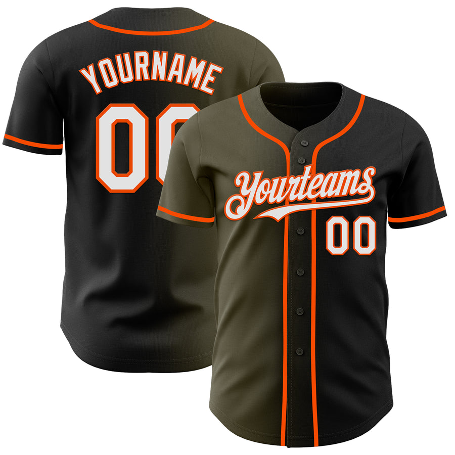 Custom Black White Olive-Orange Authentic Gradient Fashion Baseball Jersey