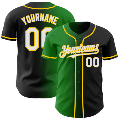 Custom Black White Grass Green-Yellow Authentic Gradient Fashion Baseball Jersey