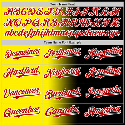 Custom Black Red Light Yellow-White Authentic Gradient Fashion Baseball Jersey