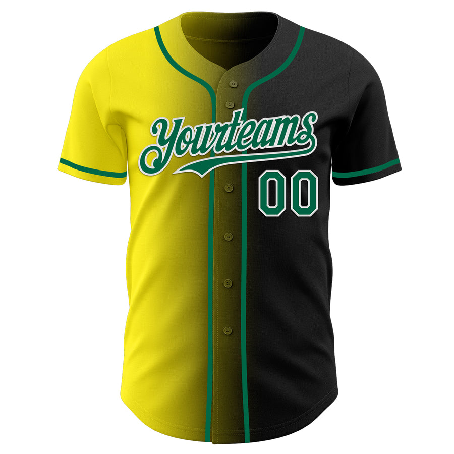 Custom Black Kelly Green Light Yellow-White Authentic Gradient Fashion Baseball Jersey