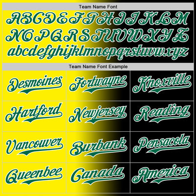 Custom Black Kelly Green Light Yellow-White Authentic Gradient Fashion Baseball Jersey