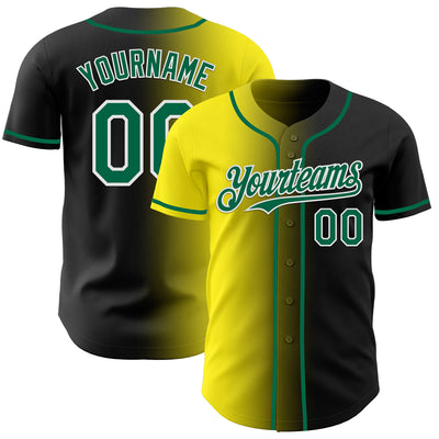 Custom Black Kelly Green Light Yellow-White Authentic Gradient Fashion Baseball Jersey