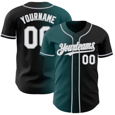 Custom Black White Midnight Green-Gray Authentic Gradient Fashion Baseball Jersey
