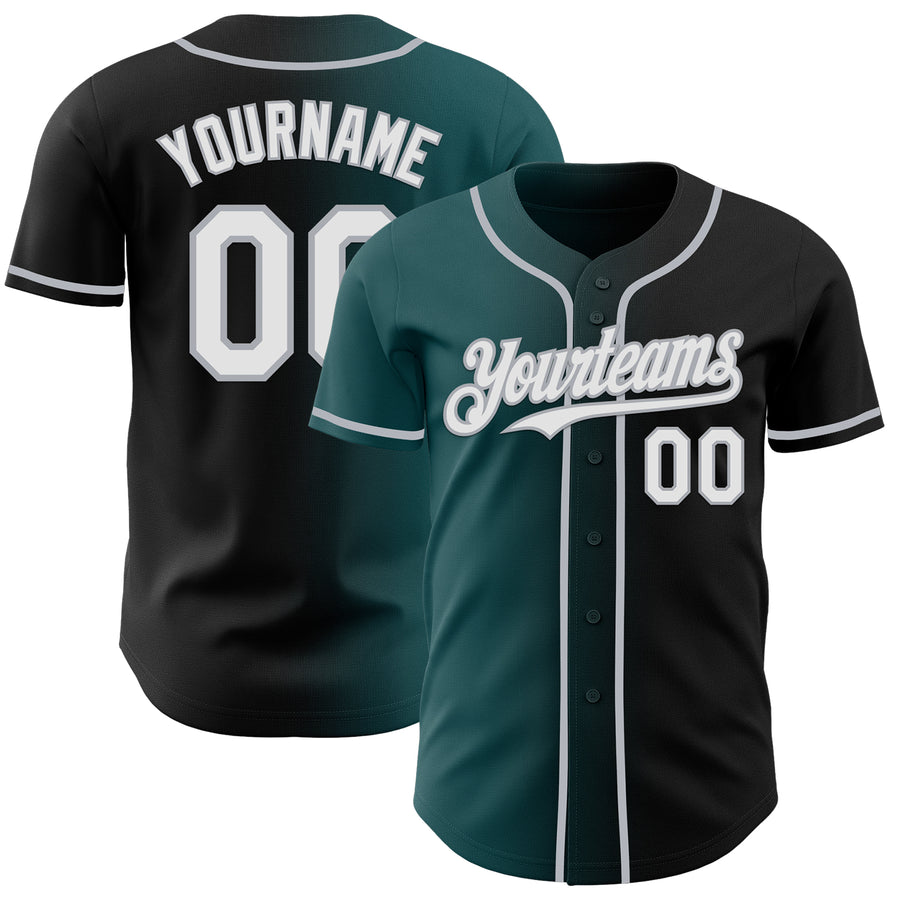 Custom Black White Midnight Green-Gray Authentic Gradient Fashion Baseball Jersey