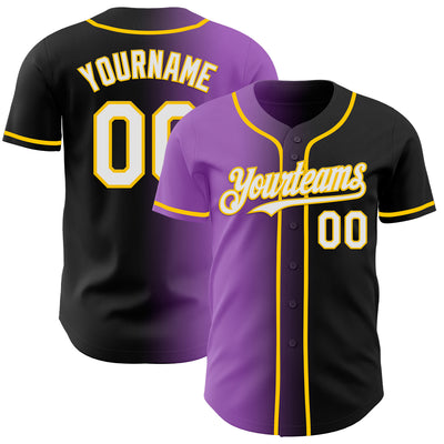 Custom Black White Medium Purple-Yellow Authentic Gradient Fashion Baseball Jersey