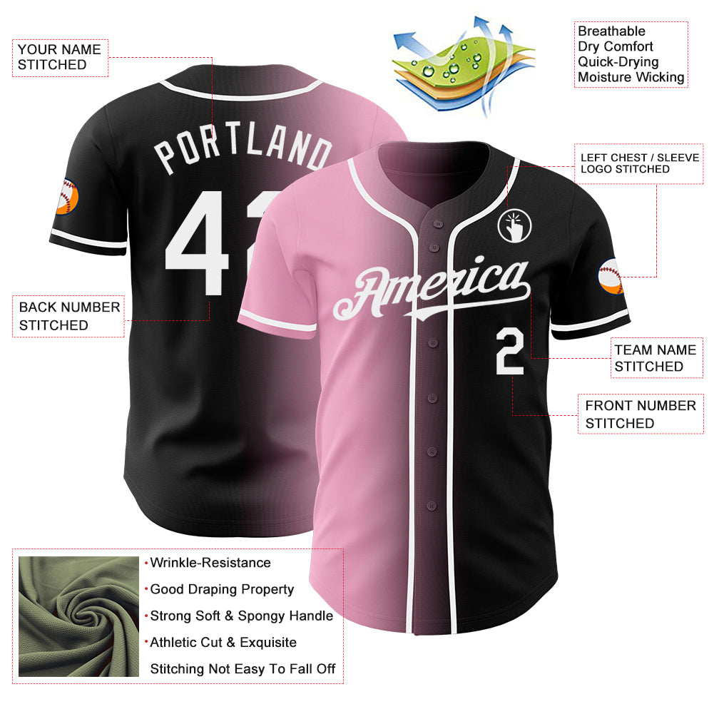 Custom Black White-Light Pink Authentic Gradient Fashion Baseball Jersey