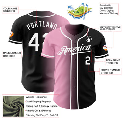 Custom Black White-Light Pink Authentic Gradient Fashion Baseball Jersey