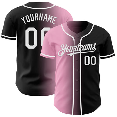 Custom Black White-Light Pink Authentic Gradient Fashion Baseball Jersey
