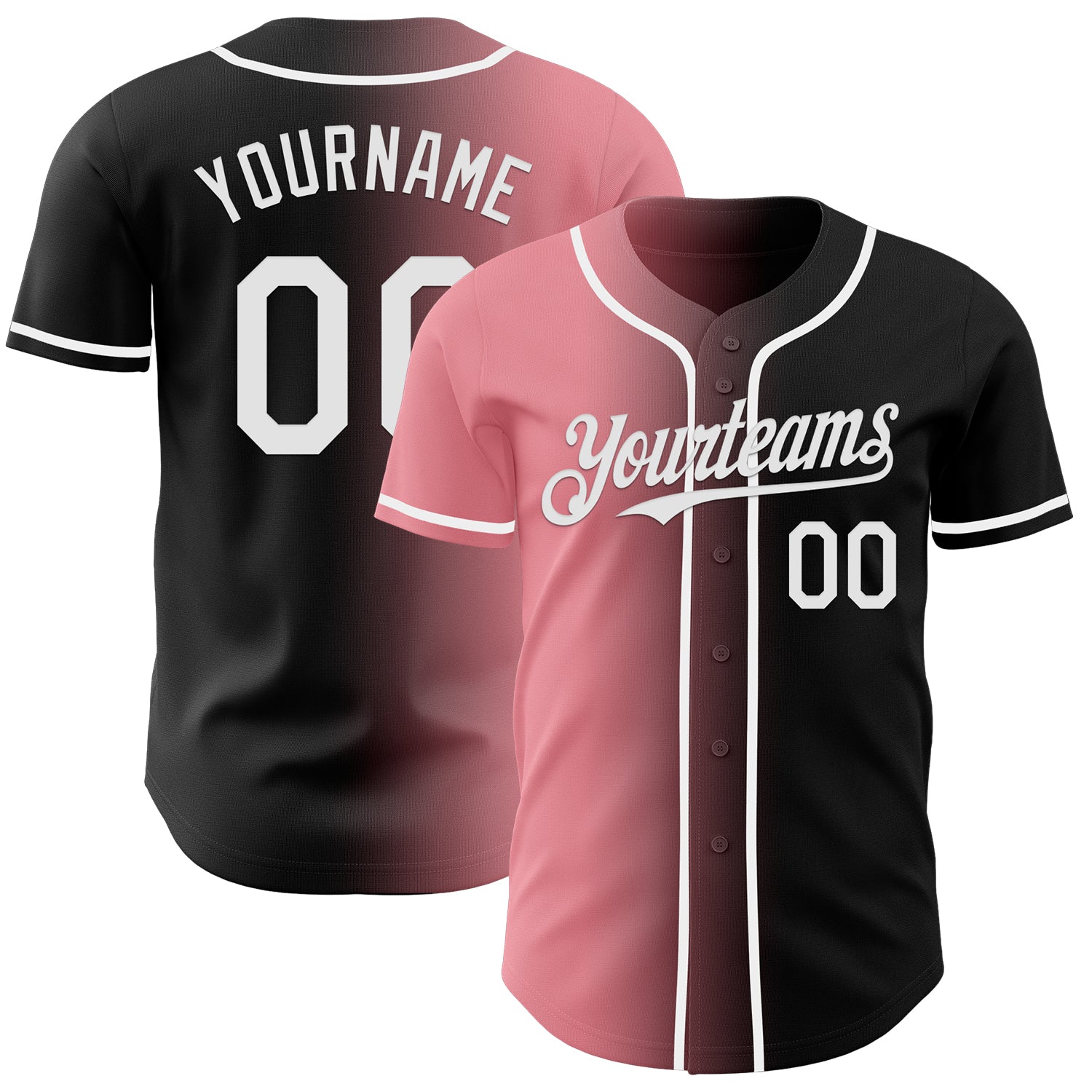 Custom Black White-Medium Pink Authentic Gradient Fashion Baseball Jersey