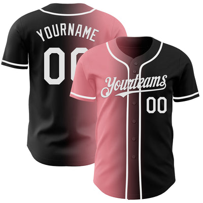 Custom Black White-Medium Pink Authentic Gradient Fashion Baseball Jersey