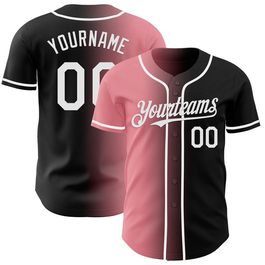 Custom Black White-Medium Pink Authentic Gradient Fashion Baseball Jersey