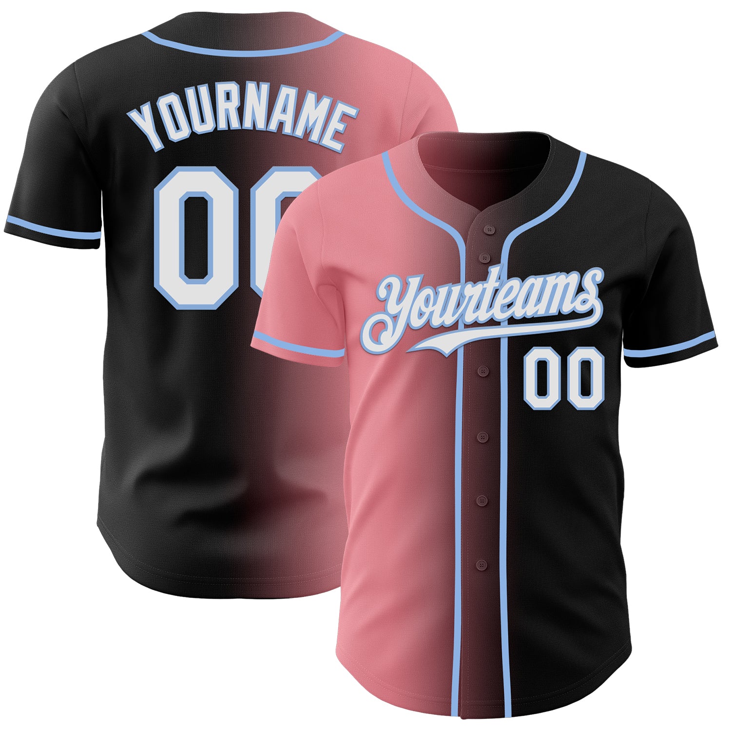 Custom Black White Medium Pink-Light Blue Authentic Gradient Fashion Baseball Jersey