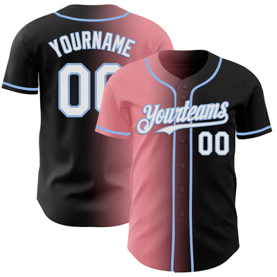 Custom Black White Medium Pink-Light Blue Authentic Gradient Fashion Baseball Jersey