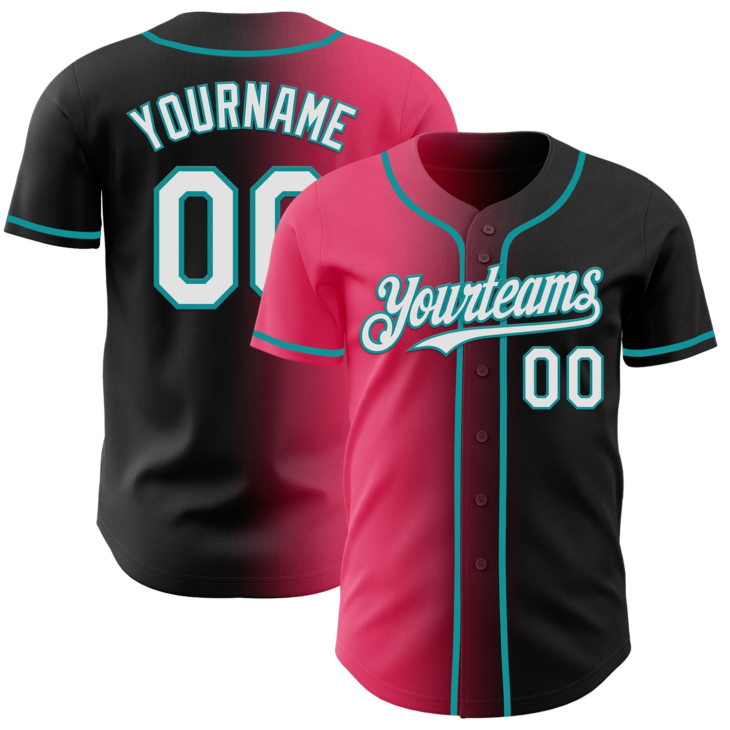 Custom Black White Neon Pink-Teal Authentic Gradient Fashion Baseball Jersey