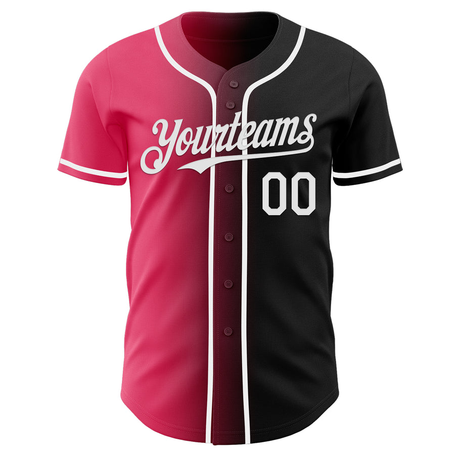 Custom Black White-Neon Pink Authentic Gradient Fashion Baseball Jersey