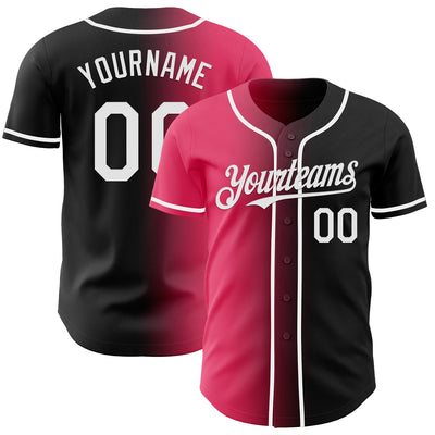 Custom Black White-Neon Pink Authentic Gradient Fashion Baseball Jersey