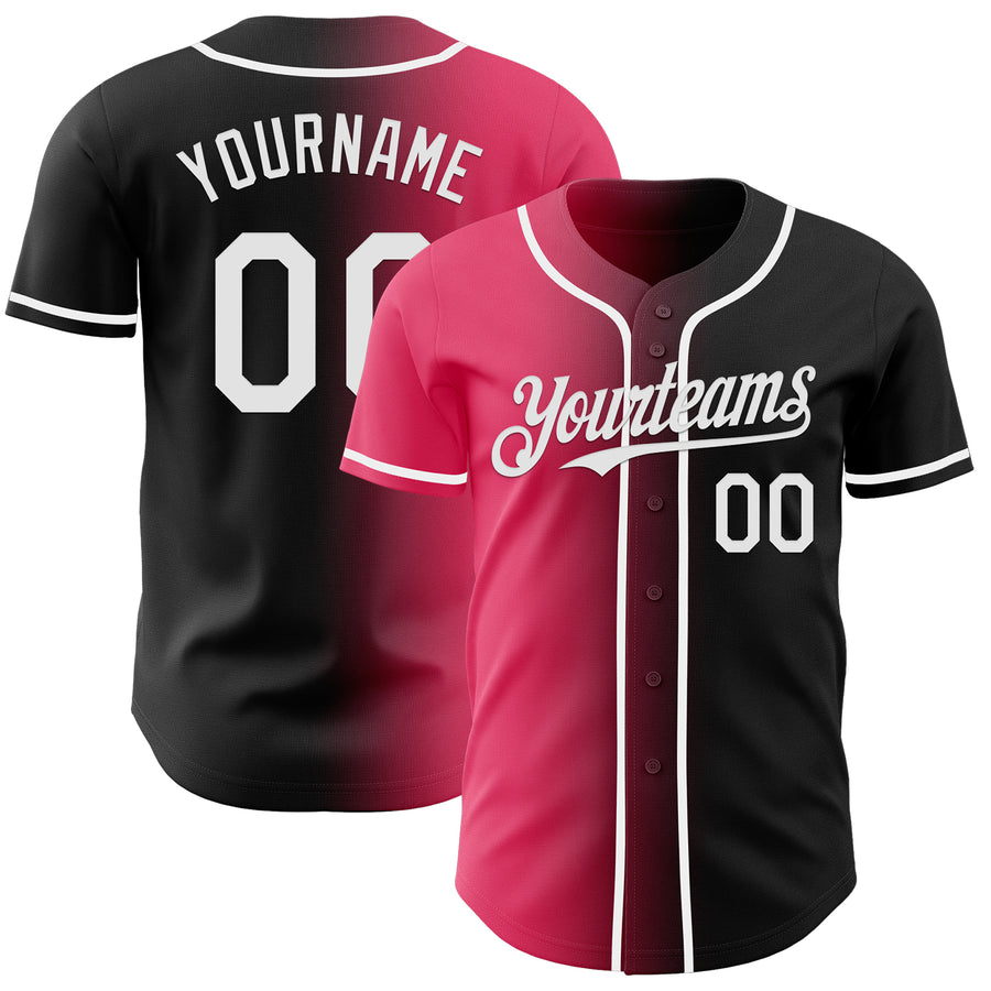 Custom Black White-Neon Pink Authentic Gradient Fashion Baseball Jersey